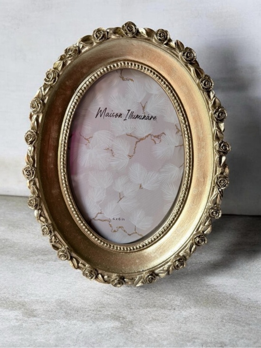 Maison Illuminée Gold Oval Floral Picture Frame 4”x6” photo